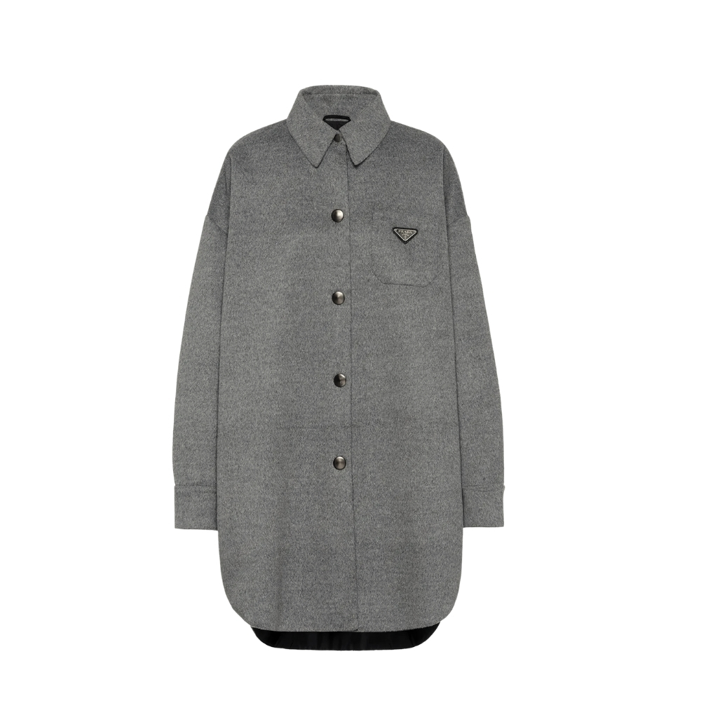 PRADA SINGLE BREASTED CASHGORA COAT GRAY