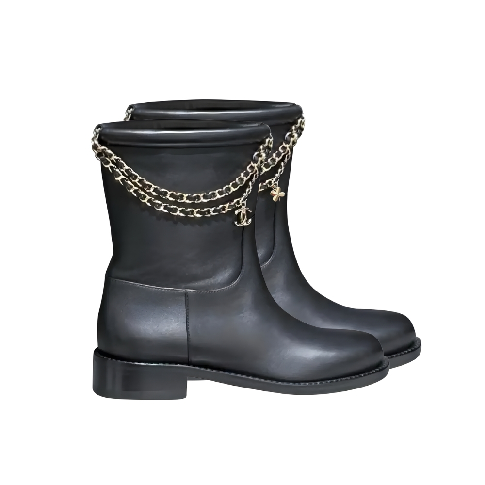 CHANEL ANKLE BOOTS BLACK LEATHER