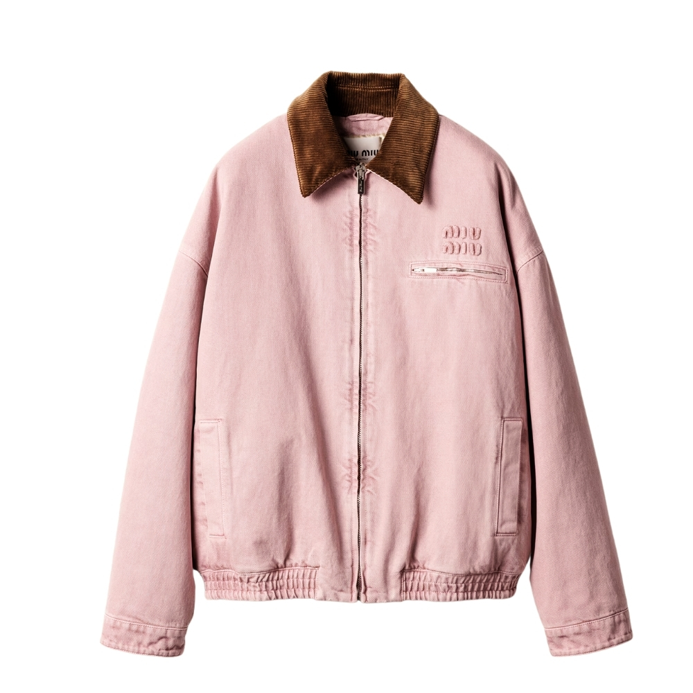 MIUMIU PADDED DENIM BLOUSON JACKET PINK GWB221 179Q F0028 S OOO