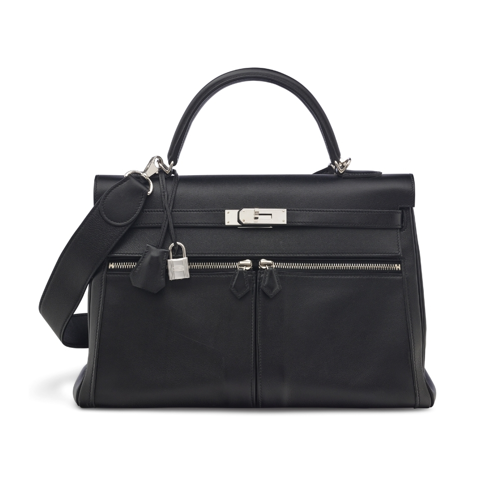 HERMES SWIFT KELLY LAKIS 35 BLACK 25CM