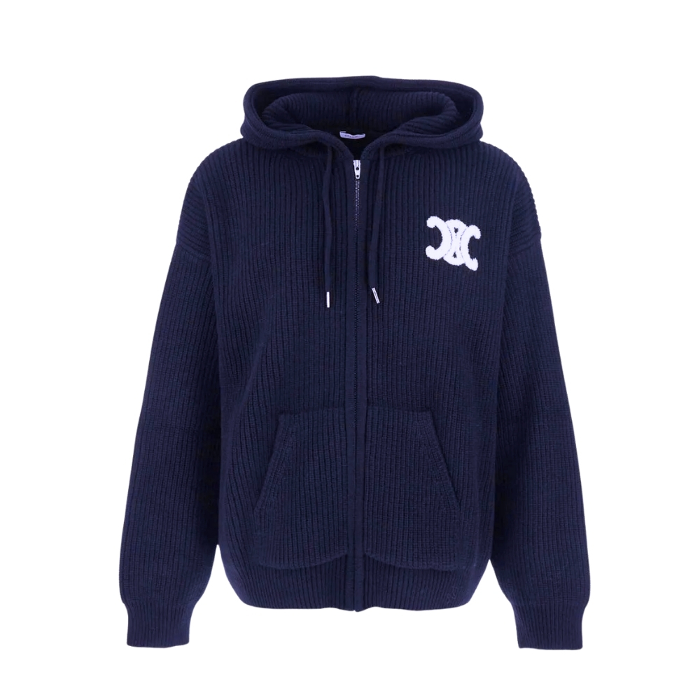 CELINE SWEATSHIRT JACKET WITH MAXI TRIOMPHE LOGO NAVY BLUE