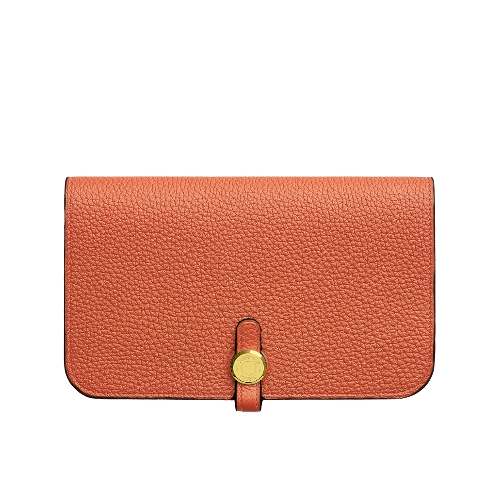 HERMES DOGON DUO LONG WALLET ORANGE GOLD HARDWARE 20CM