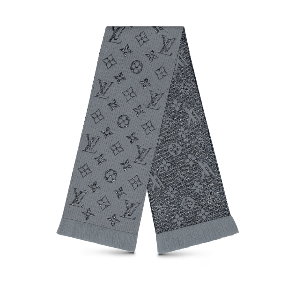 LOUIS VUITTON LOGOMANIA SHINE SCARF GRAY 180CM