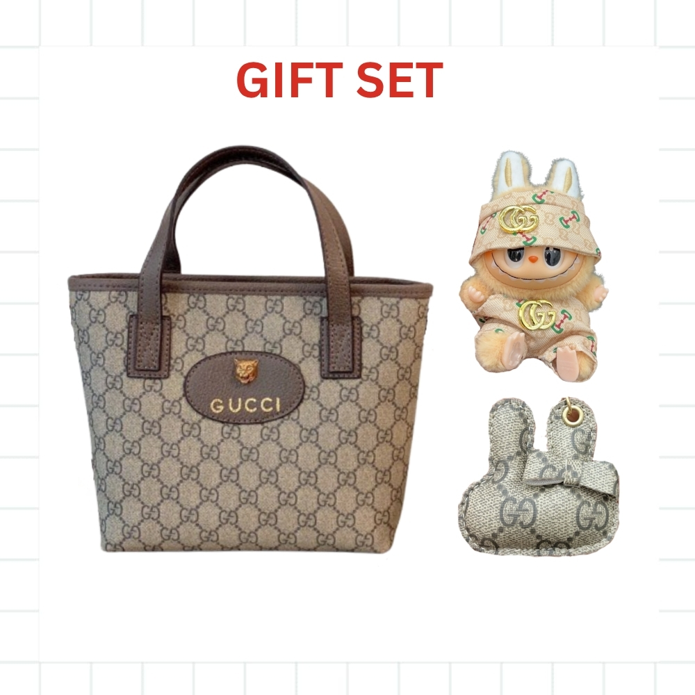 GIFT SET: GUCCI NEO VINTAGE SUPREME MINI TOTE BAG WITH LABUBU ACCESSORIES & BAG CHARM