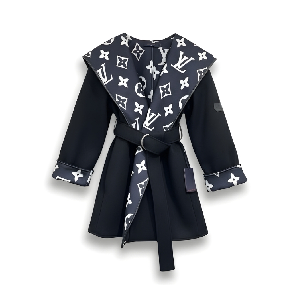 Louis Vuitton Signature Short Hooded Wrap Coat Black