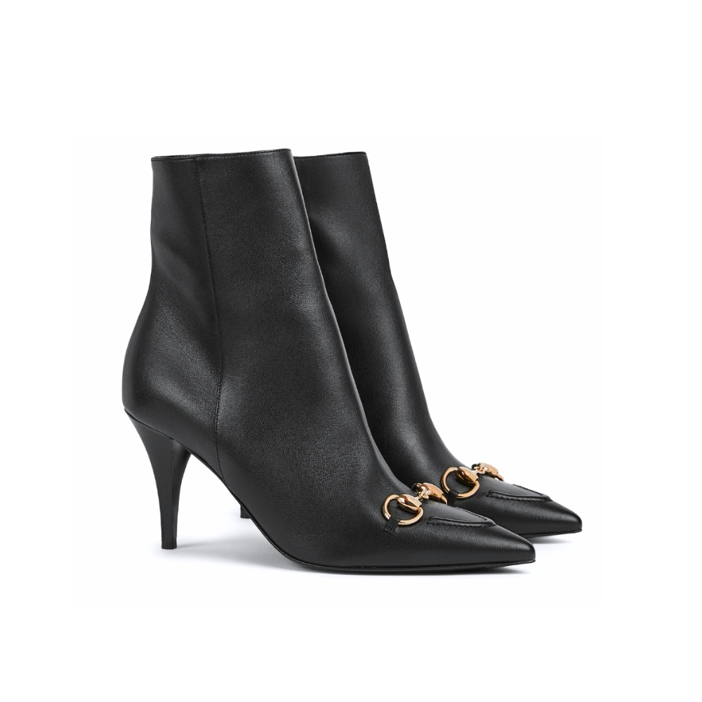 GUCCI WOMEN ANKLE BOOT WITH HORSEBIT BLACK LEATHER 835741 BKO00 1000