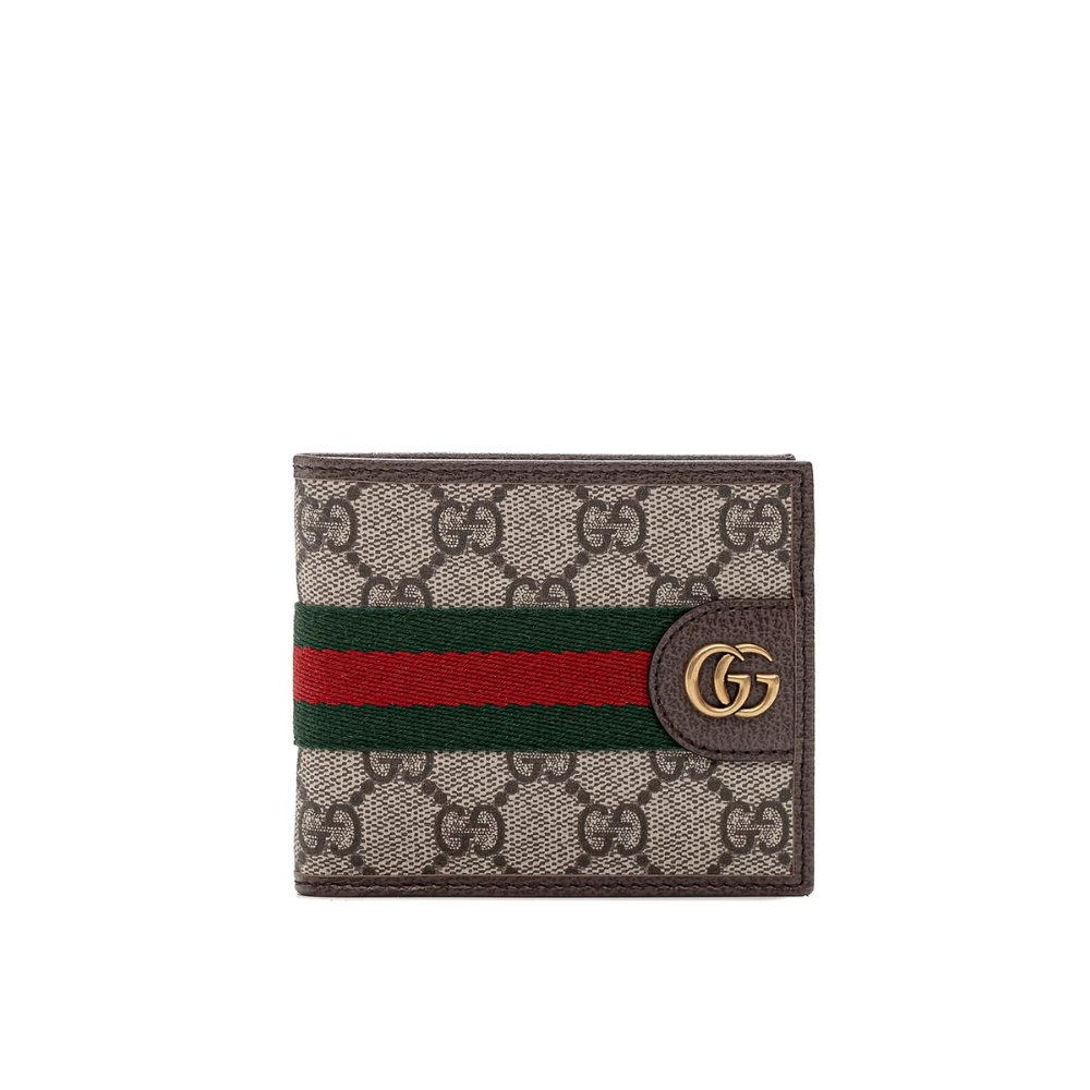 GUCCI OPHIDIA BI FOLD WALLET BEIGE AND DARK BROWN 11CM 834271 FAEOI 9746
