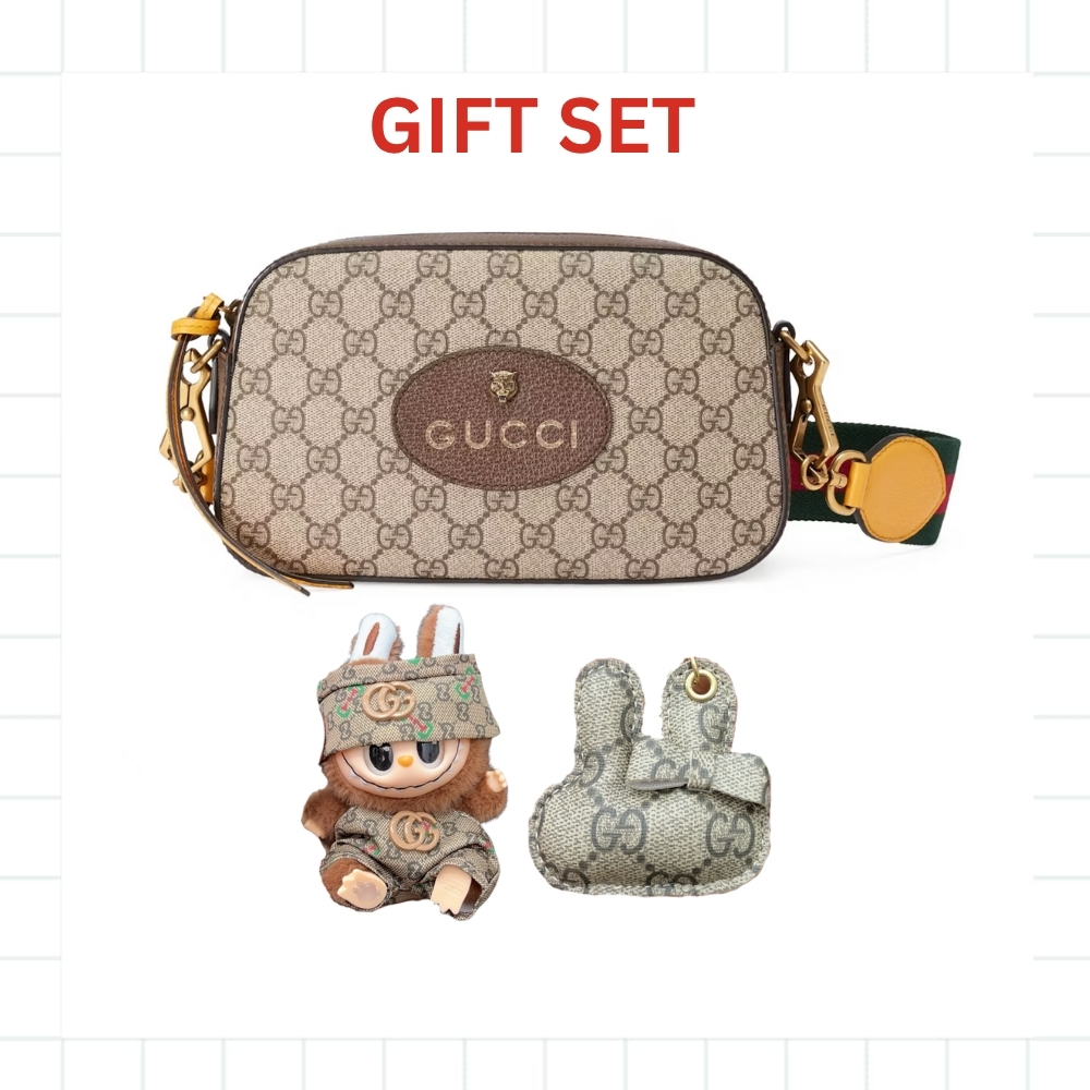 GIFT SET: GUCCI NEO VINTAGE GG SUPREME MESSENGER BAG WITH LABUBU ACCESSORIES & BAG CHARM