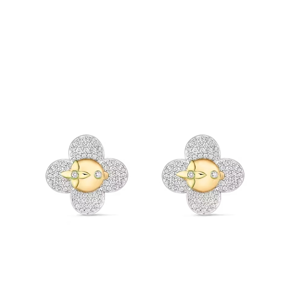 LOUIS VUITTON VIVIENNE EARRINGS WHITE AND YELLOW GOLD Q16742