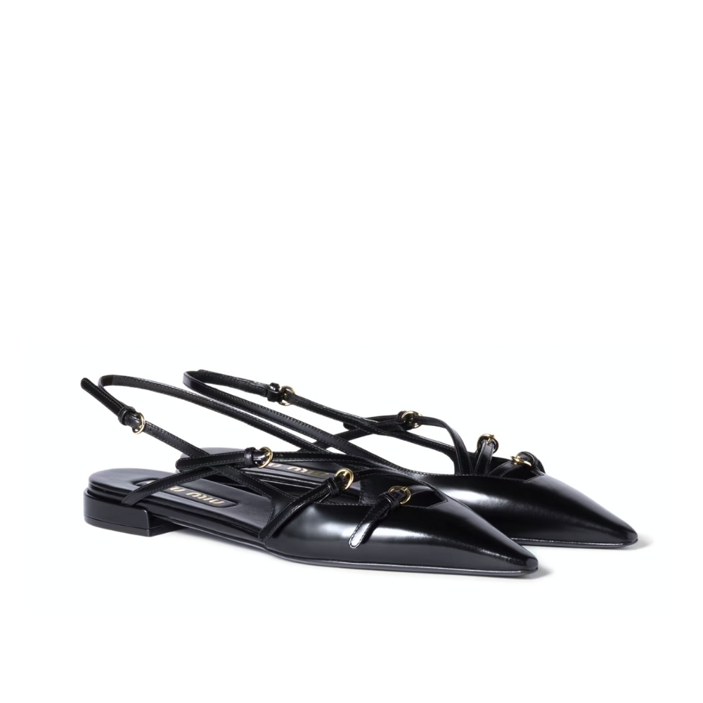 MIUMIU LEATHER SLINGBACK BALLERINAS WITH BUCKLES BLACK 5F476E 055 F0002 F 010