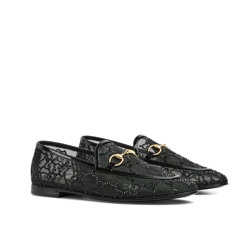 GUCCI WOMEN GG CRYSTAL JORDAAN LOAFER BLACK 835483 FAEQ0 1046