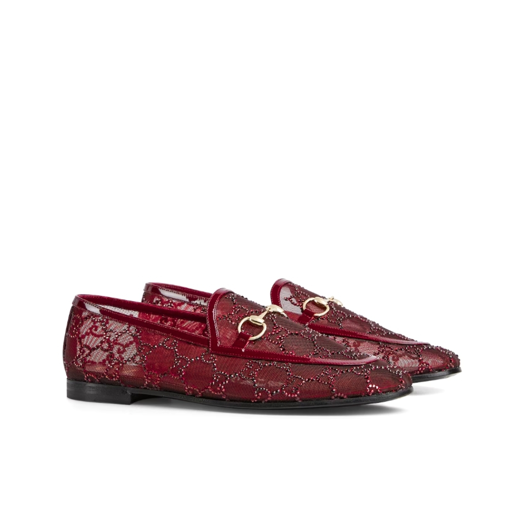 GUCCI WOMEN GG CRYSTAL JORDAAN LOAFER RED 835483 FAEQ0 6255