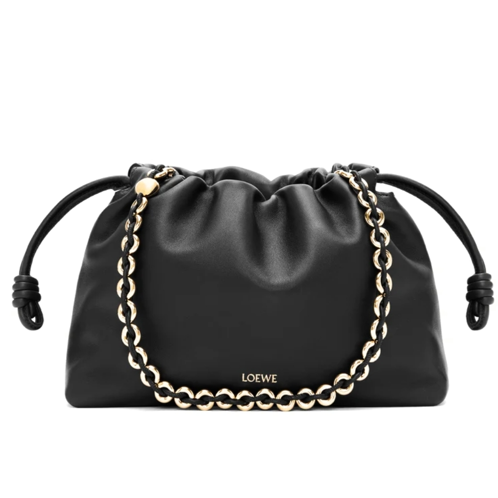 LOEWE MEDIUM FLAMENCO PURSE IN MELLOW NAPPA BLACK 30CM A411FCRX02 1100
