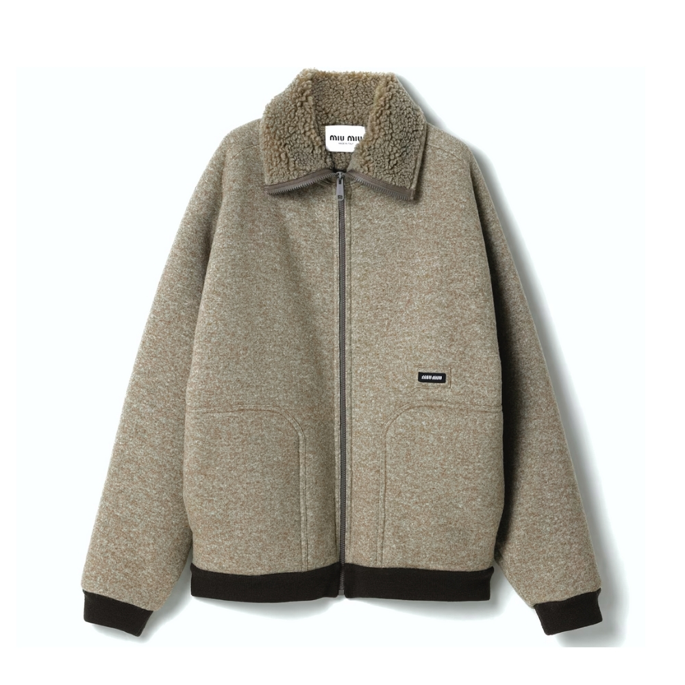 MIUMIU COTTON FLEECE ZIPPER BLOUSON JACKET BEIGE ML1369 17I1 F0065 S OOO