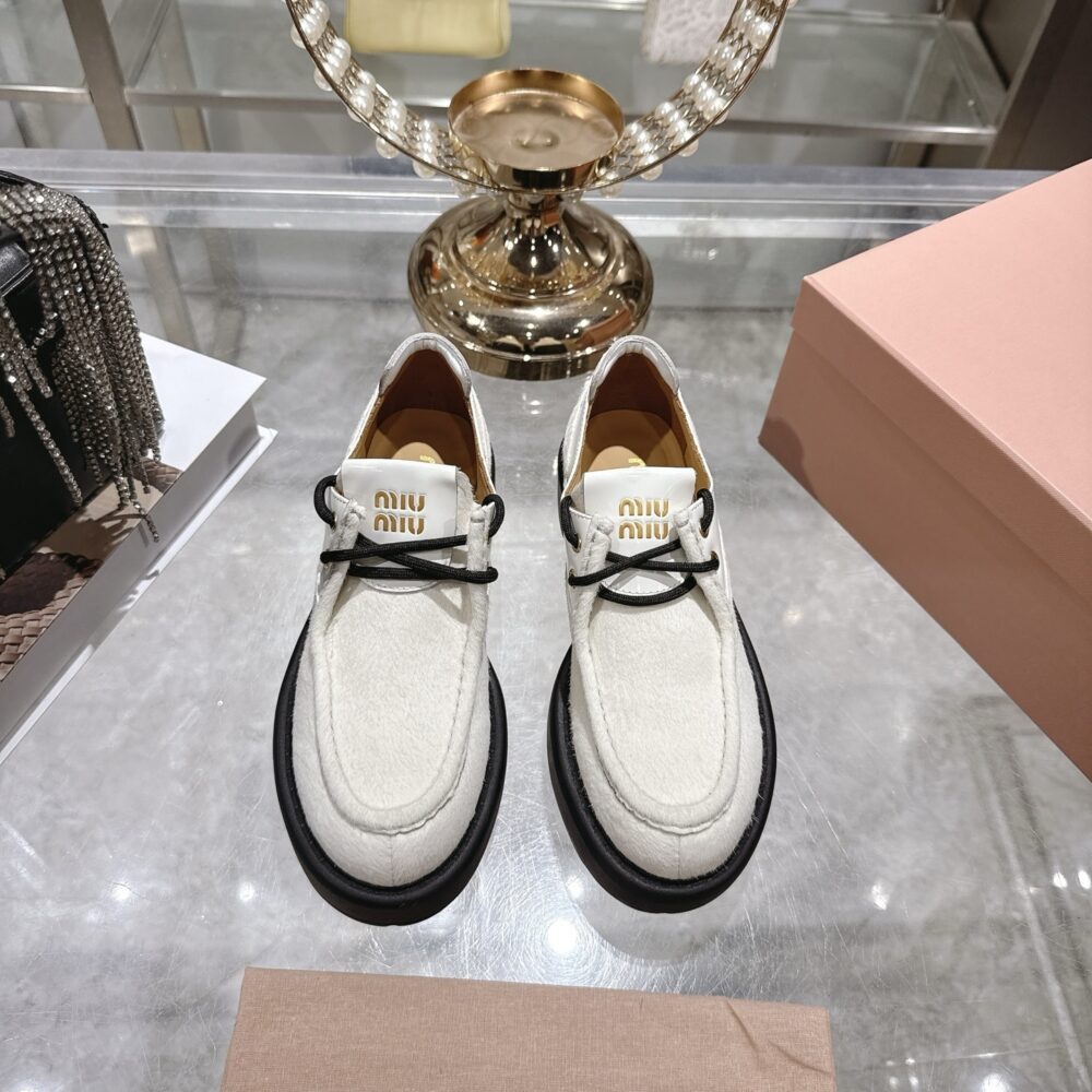 Alternative view of MIUMIU  LEATHER AND CALF HAIR LEATHER LACED SHOES IVORY 5E964D 2HIO F0304 F D055