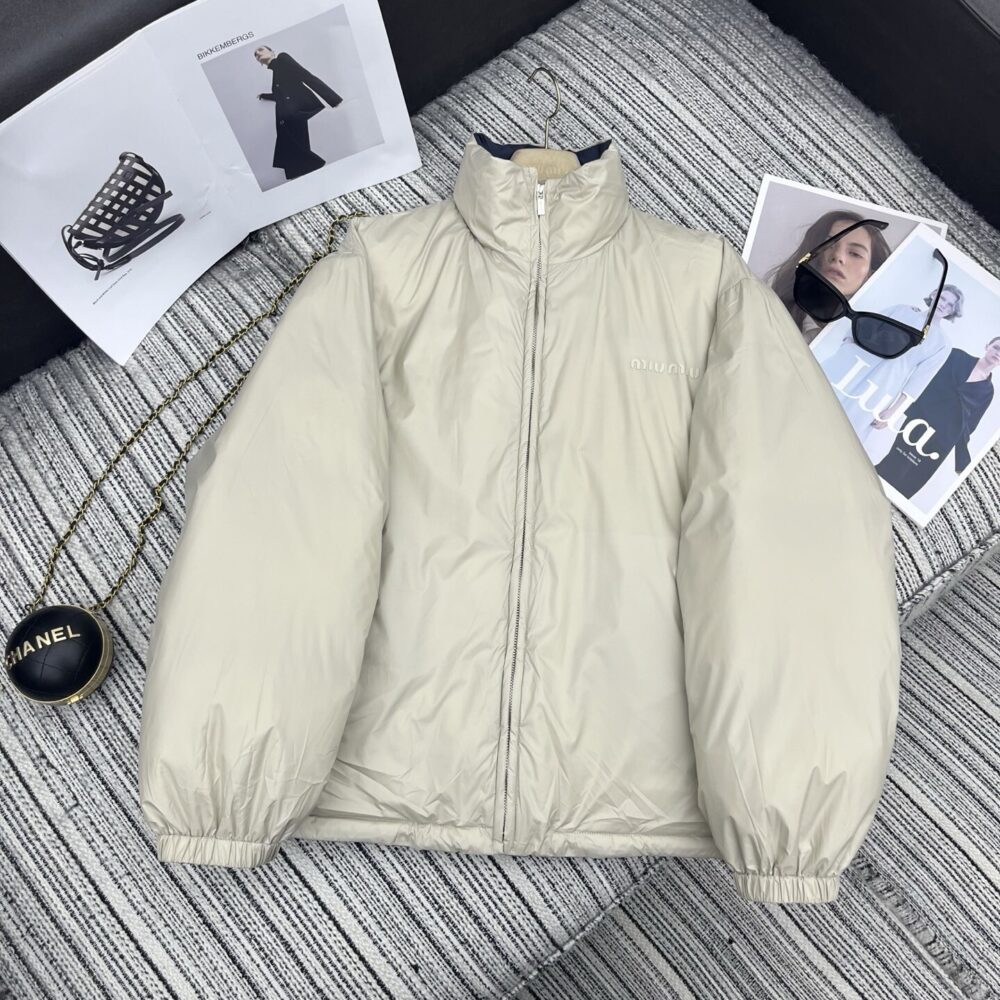 Alternative view of MIUMIU HIGH NECK REVERSIBLE PUFFER JACKET BEIGE