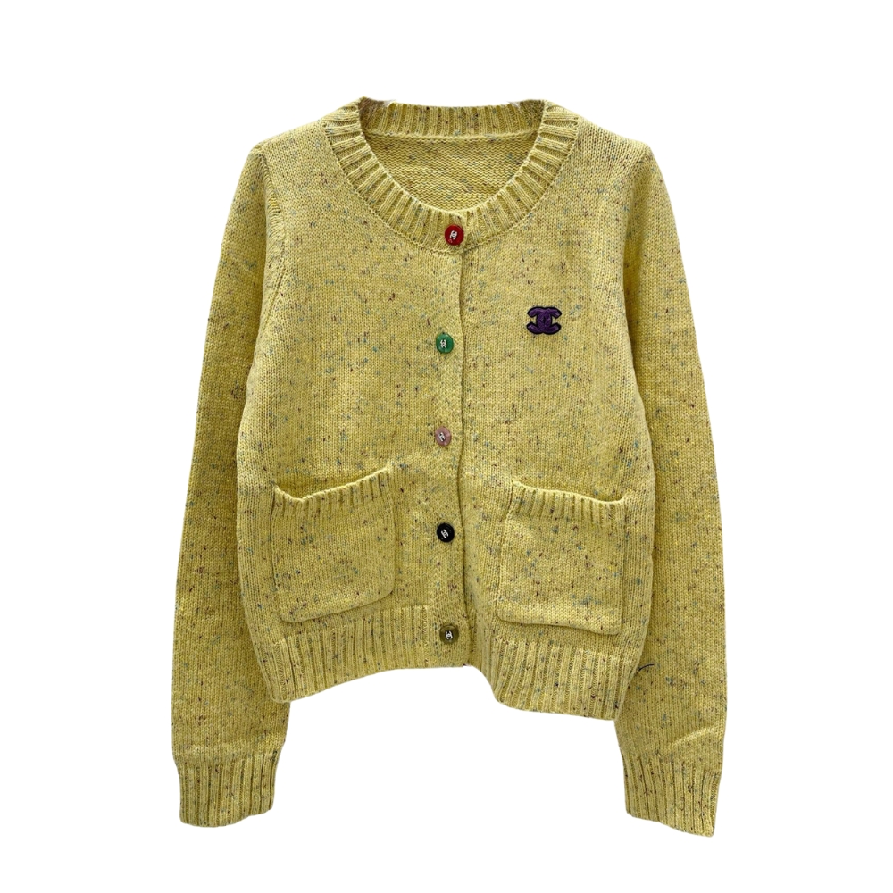 CHANEL KNIT CARDIGAN YELLOW - Size M - Height: 165-170cm – Weight: 55-60kg