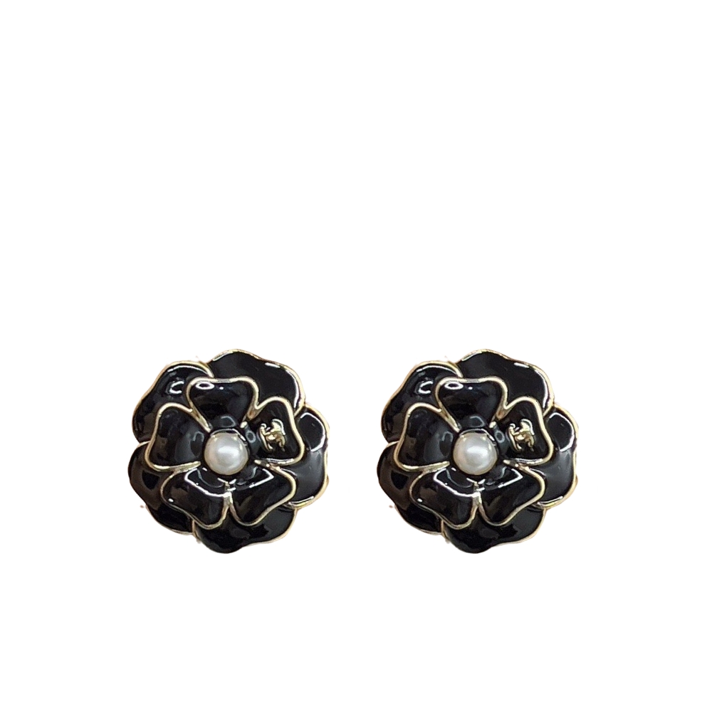 CHANEL CAMELLIA EARRINGS BLACK