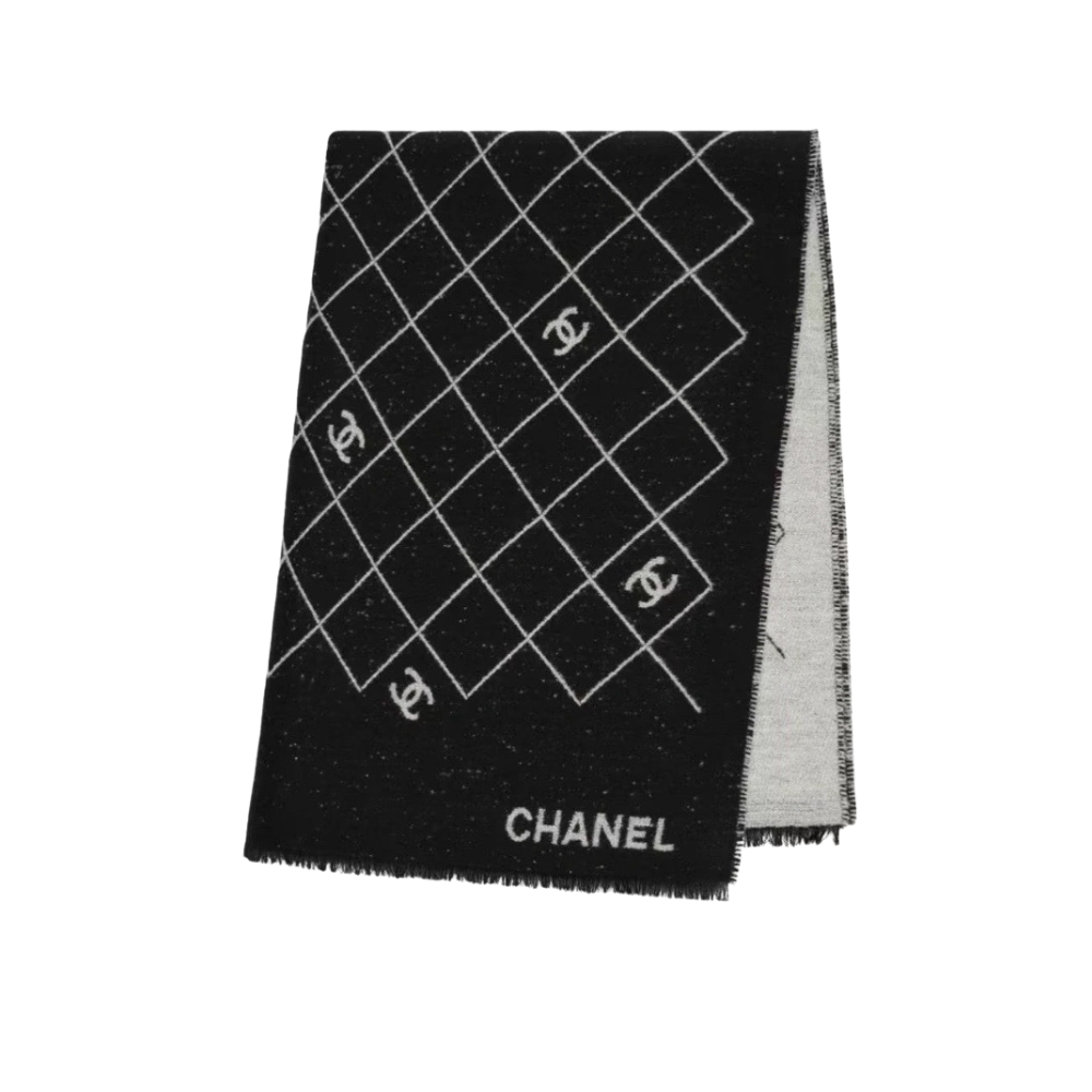 CHANEL 25A QUILTED DOUBLE C SCARF BLACK 180CM
