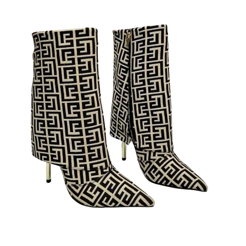 BALMAIN STILETTO ANKLE BOOTS MONOGRAM LEATHER