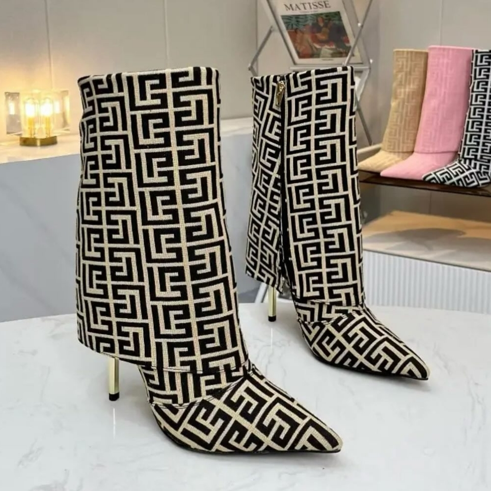 Alternative view of BALMAIN STILETTO ANKLE BOOTS MONOGRAM LEATHER