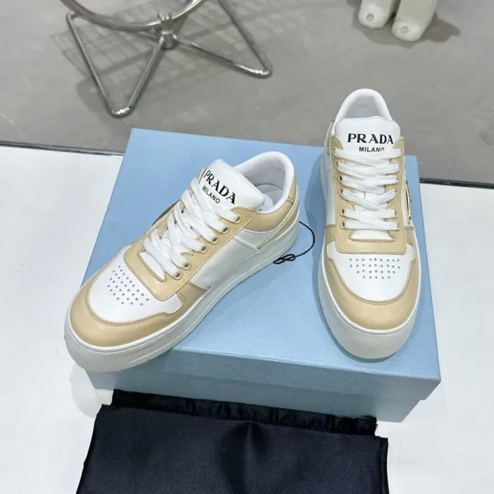 PRADA DOWNTOWN BOLD LEATHER SNEAKERS DESERT AND WHITE 1E792M 3LPG F0P09 F 050 - Image 4