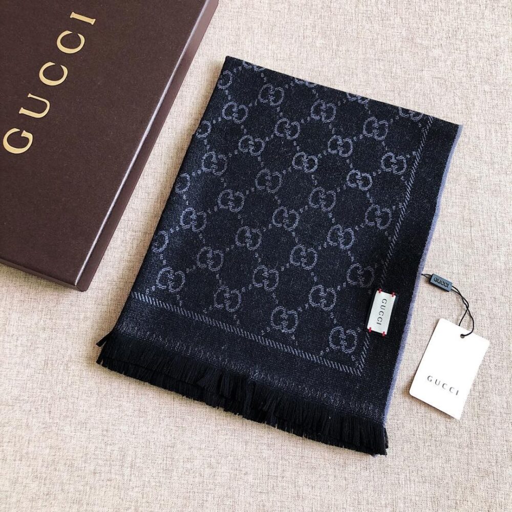 Alternative view of GUCCI GG WOOL SCARF BLACK AND LIGHT GREY 180CM ‎848507 3G200 1063
