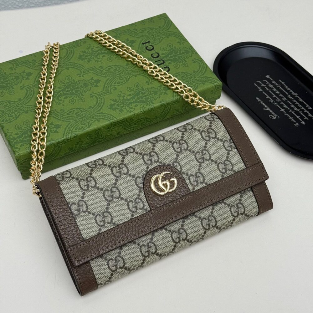Alternative view of GUCCI OPHIDIA CHAIN WALLET BEIGE GG SUPREME CANVAS 19CM 772309K9GSG8367