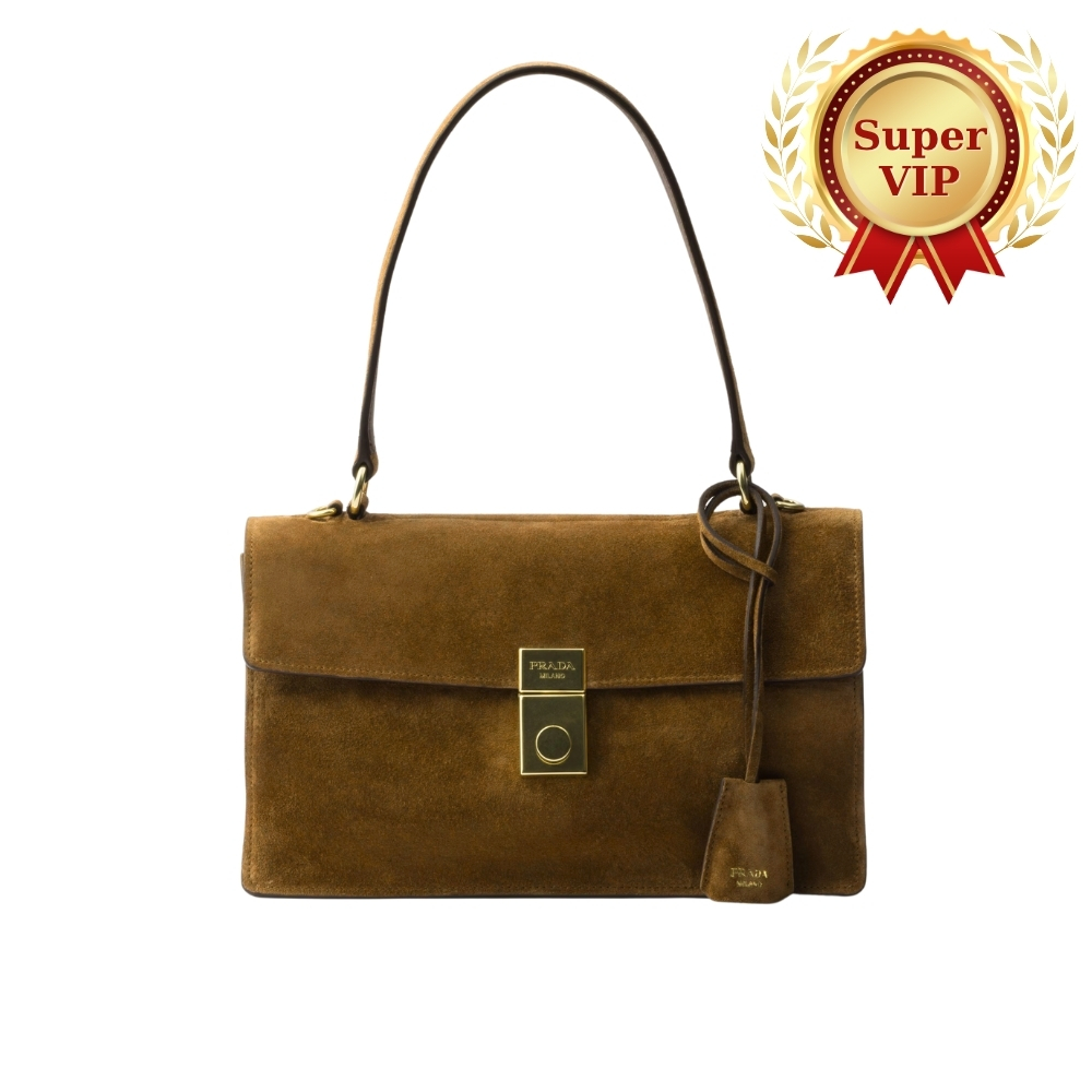 [SUPER VIP 1:1] PRADA SOFT SOUND MEDIUM SUEDE SHOULDER BAG BROWN 28CM BN023 2C4S F0324 V TOO