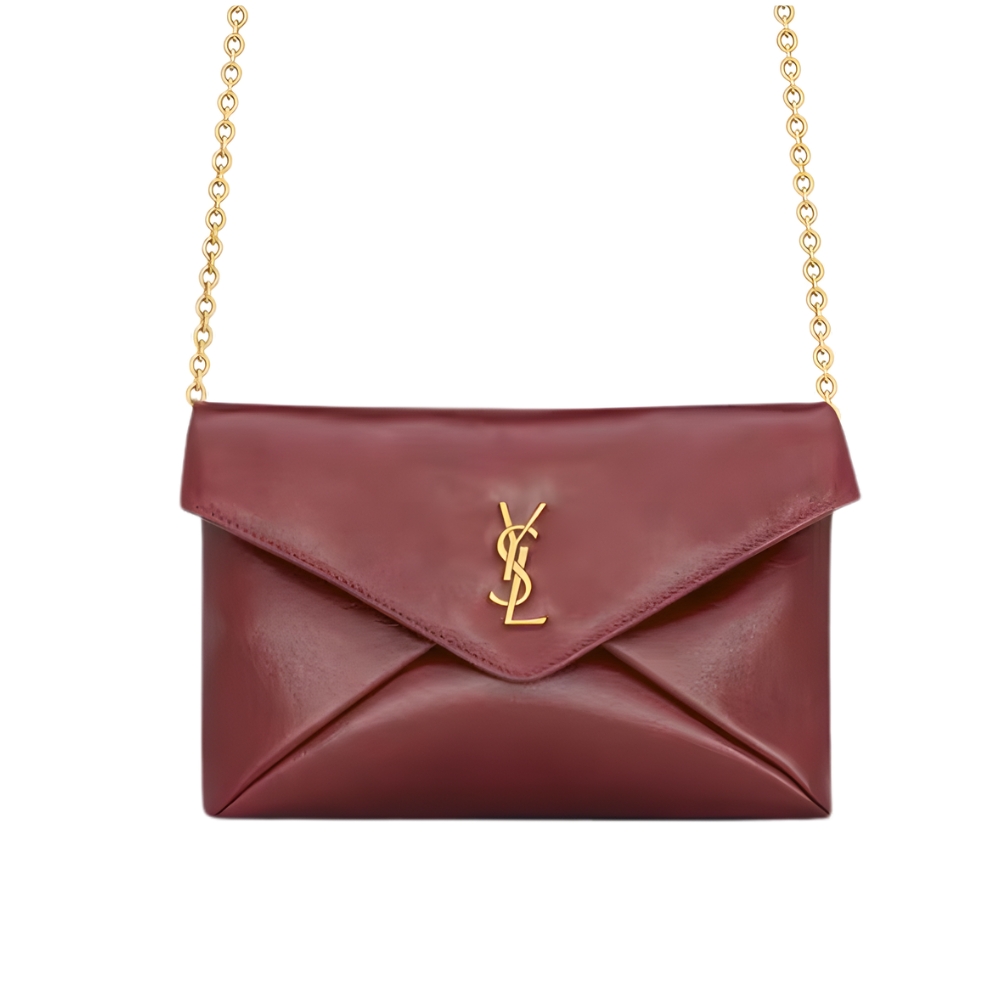SAINT LAURENT CASSANDRE CHAIN POUCH IN SHINY LEATHER BURGUNDY 20CM 847638AAE526593