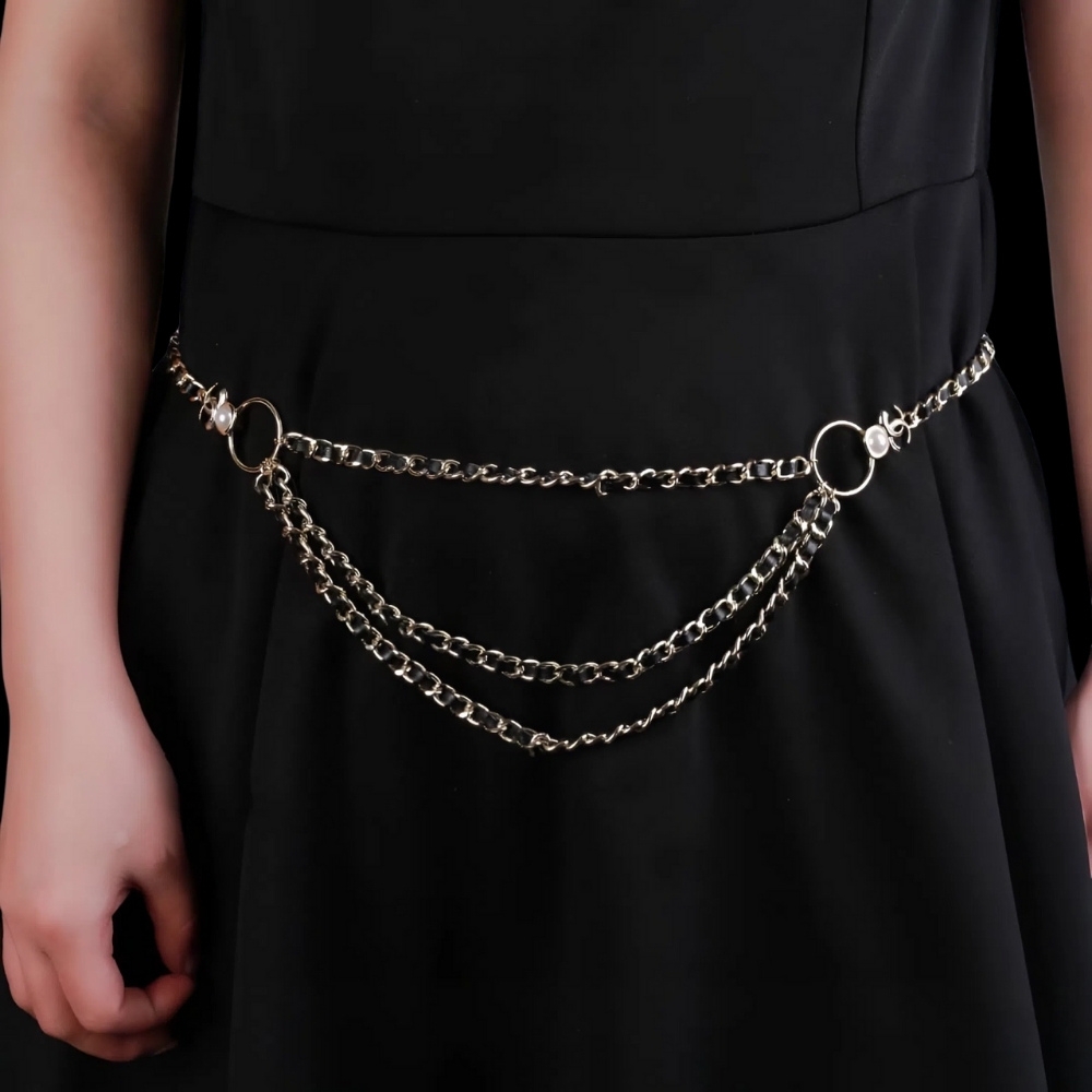 Alternative view of CHANEL CC CHAIN FAUX PEARLS BELT GOLD BLACK