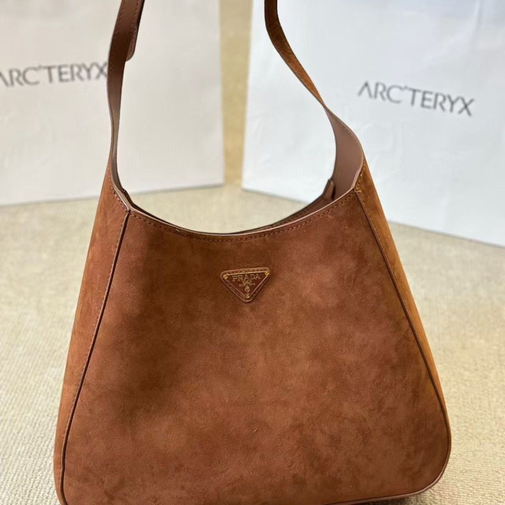 Alternative view of PRADA SUEDE HOBO BAG BROWN 34CM 1BC181 2C4S F0324