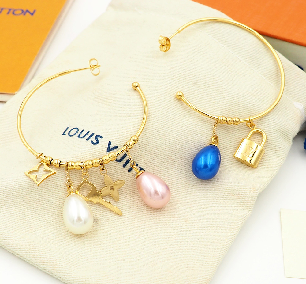 Alternative view of LOUIS VUITTON PEARL GOLD CHARM HOOP EARRINGS