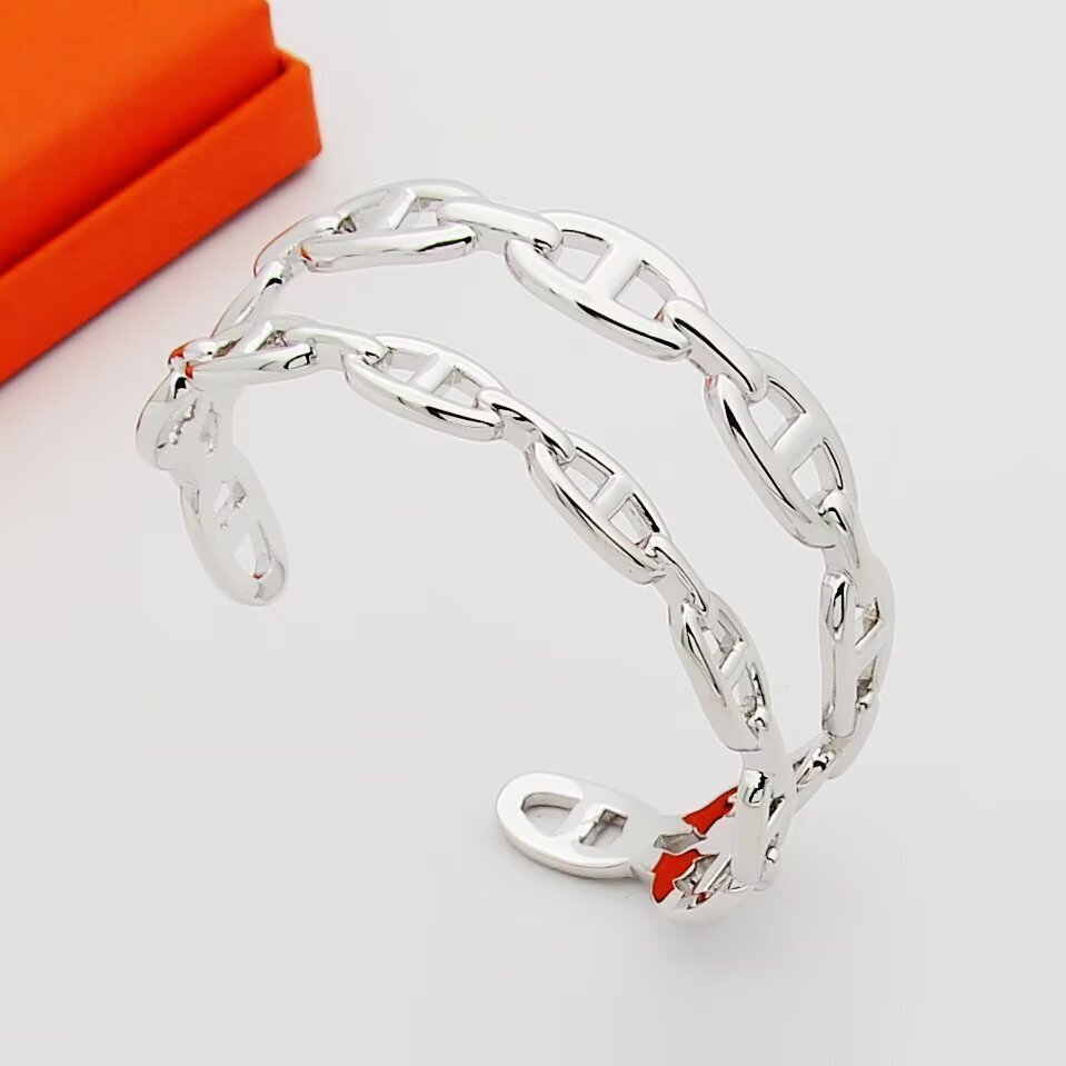 Alternative view of HERMES CHAINE DANCRE ENCHAINEE DOUBLE BRACELET SILVER H122405B 00SH