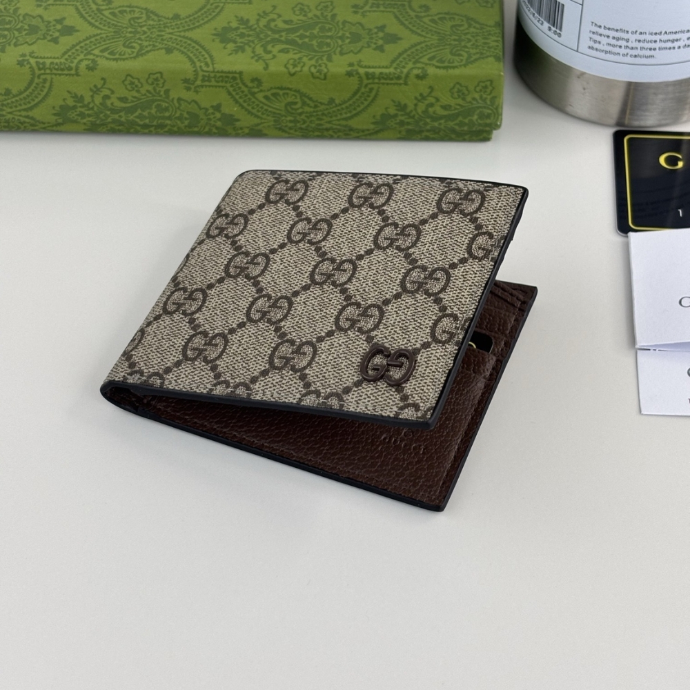 Alternative view of GUCCI BROWN INTERIOR GG BI FOLD WALLET BEIGE AND EBONY SUPREME 11CM 768243 FACQC 9774