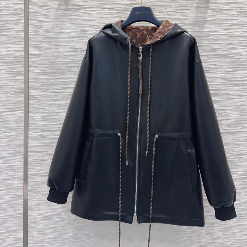 Alternative view of LOUIS VUITTON LEATHER PEPLUM PARKA BLACK 1AIQRV
