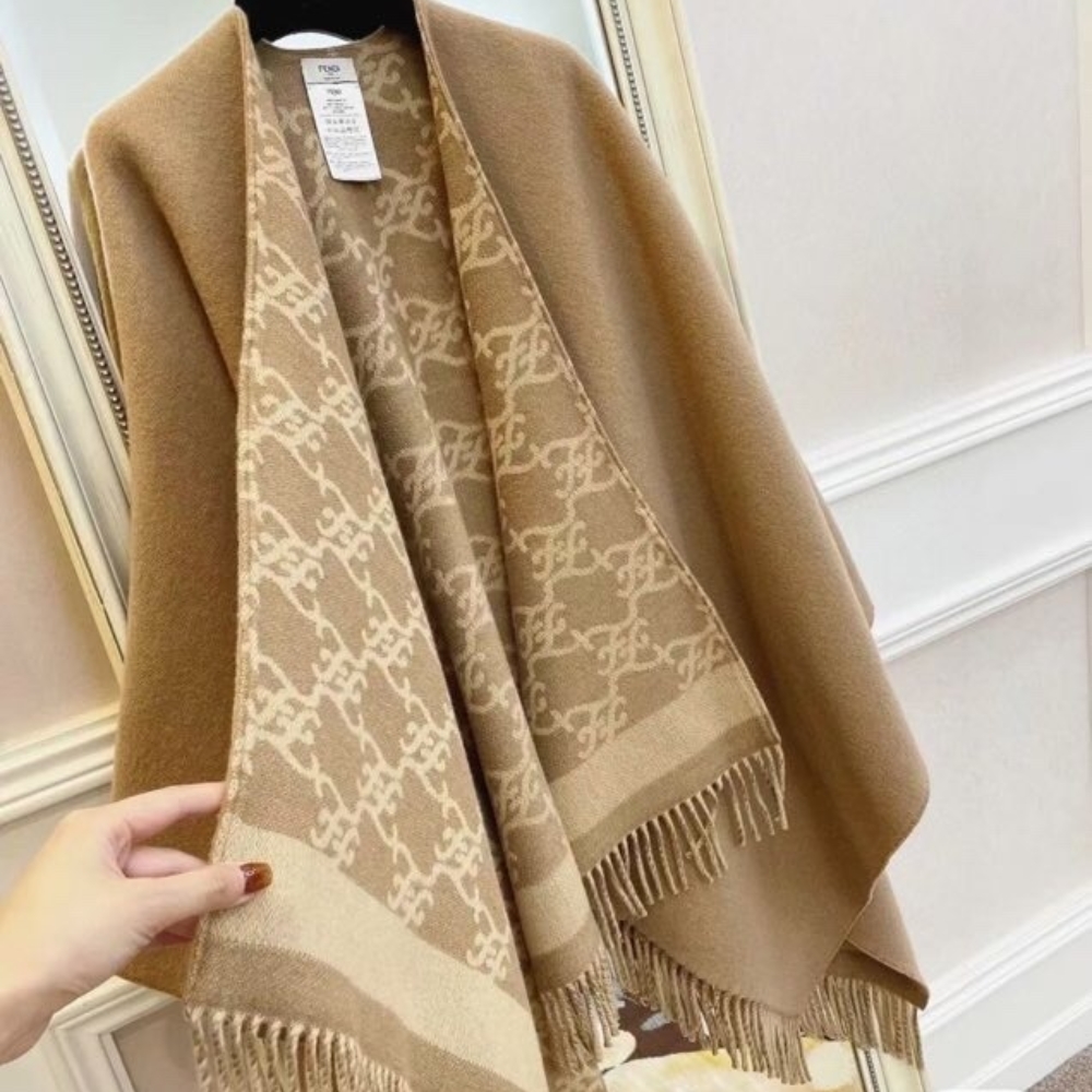 Alternative view of FENDI FRINGED WRAP PONCHO IN BROWN FXX715AHRFF0QU5