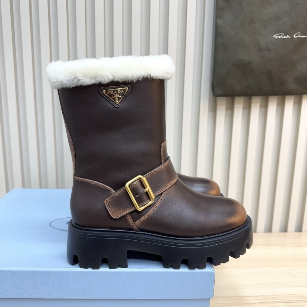 Alternative view of PRADA LEATHER AND SHEARLING BOOTIES COCOA BROWN 1U187O DFW F0324 F 050