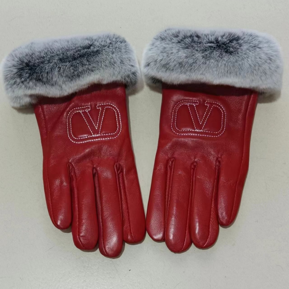 Alternative view of VALENTINO RABBIT FUR RED LEATHER GLOVES