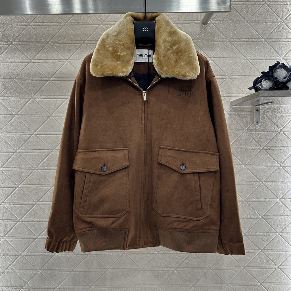 Alternative view of MIUMIU GARMENT DYED WOOL BLOUSON WITH SHEARLING COLLAR BROWN ML1338 151I F0005 S OOO