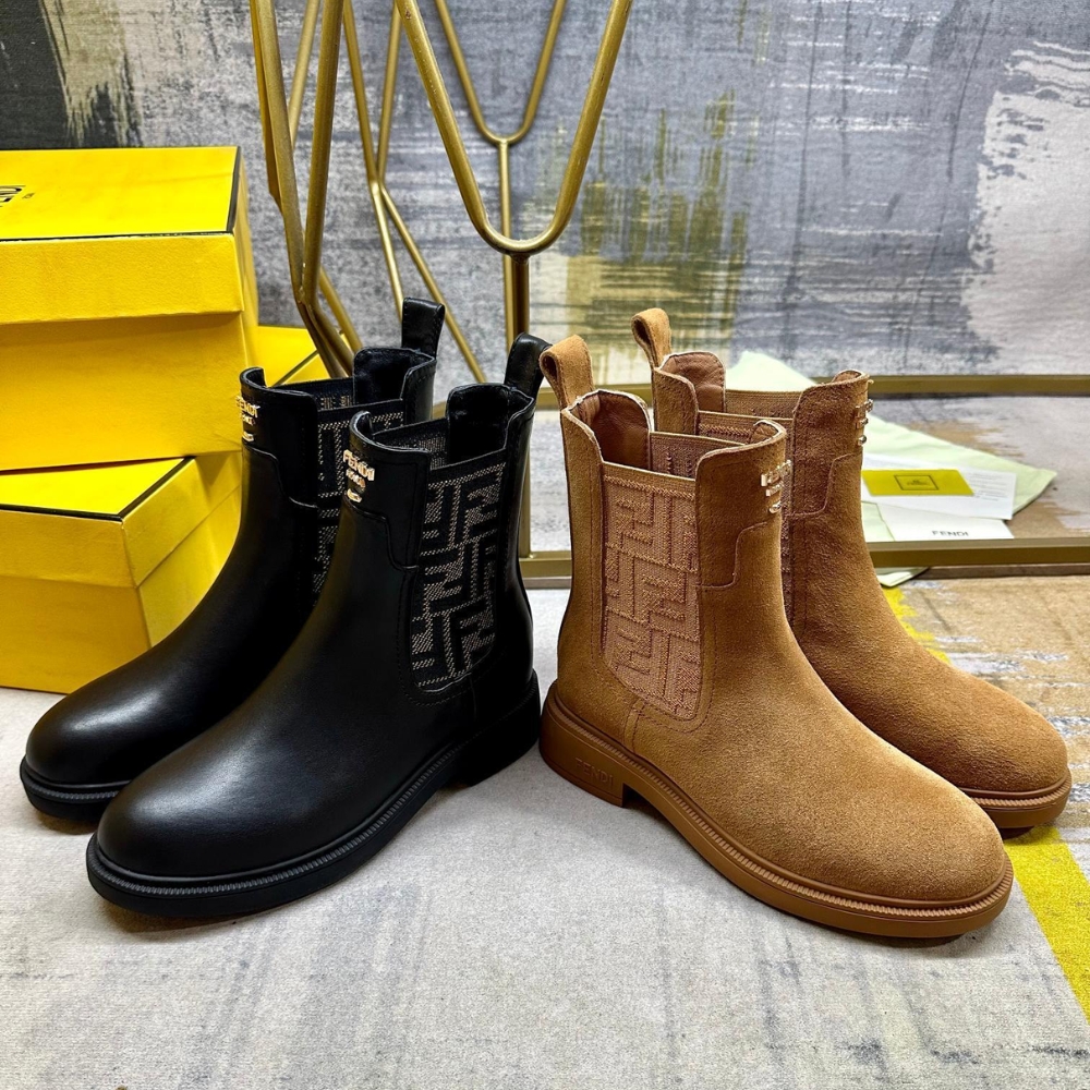 FENDI FILO BOOTS BLACK LEATHER AND FF FABRIC BIKER BOOTS 8T8576A379F1TOG - Image 6