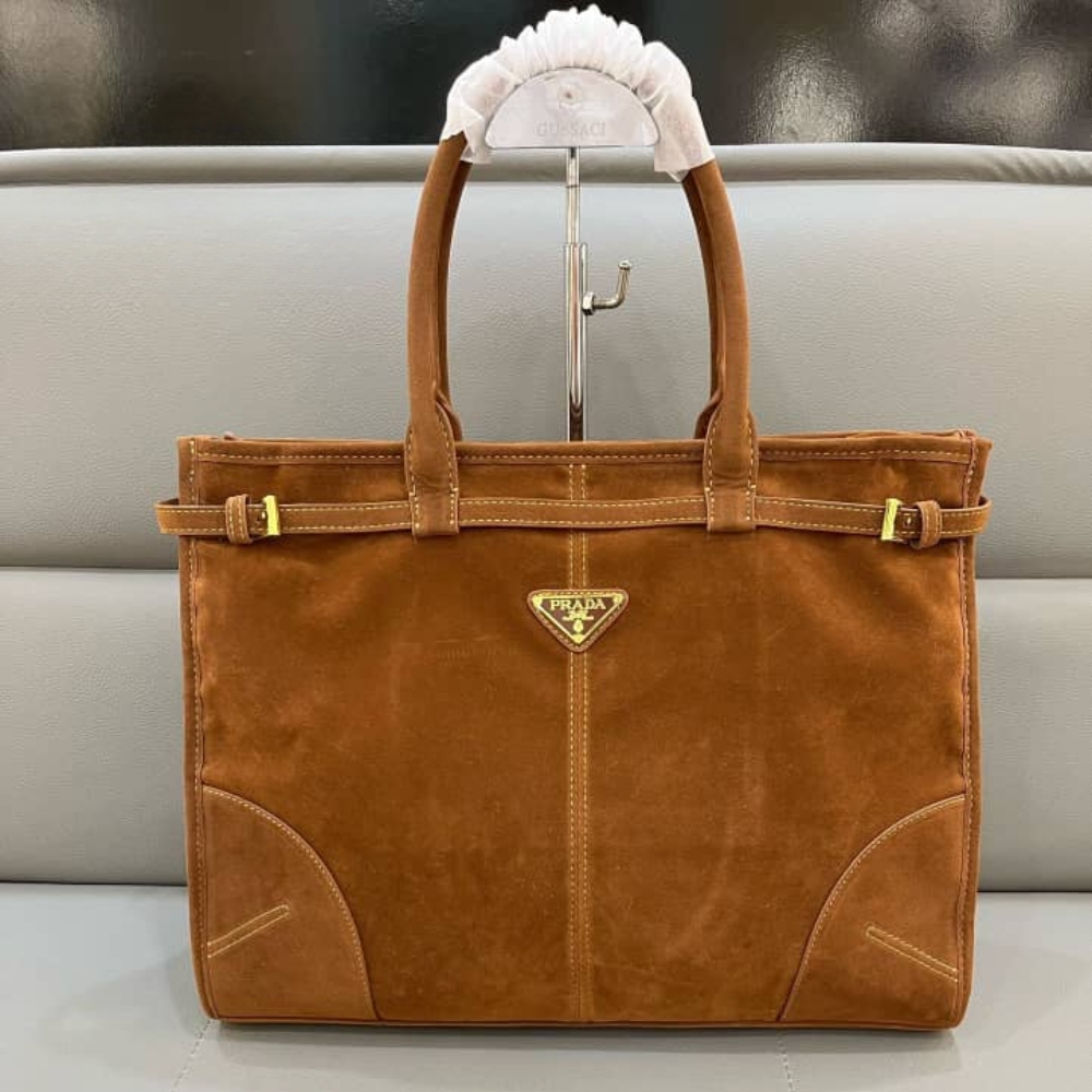 Alternative view of PRADA BONNIE LARGE SUEDE HANDBAG BROWN 38CM 1BA433 2C4S F0401 V MOO