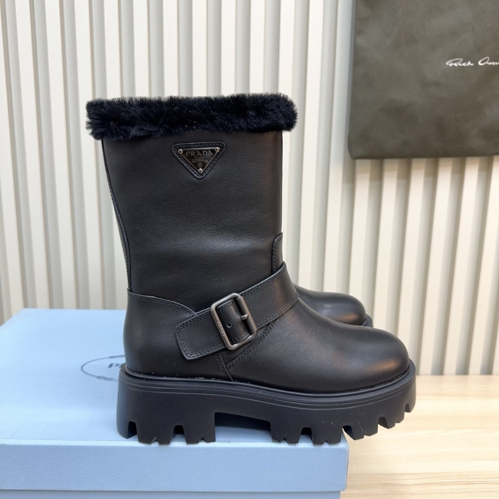 Alternative view of PRADA LEATHER AND SHEARLING BOOTIES BLACK 1U187O 3LPN F0002 F ZF50
