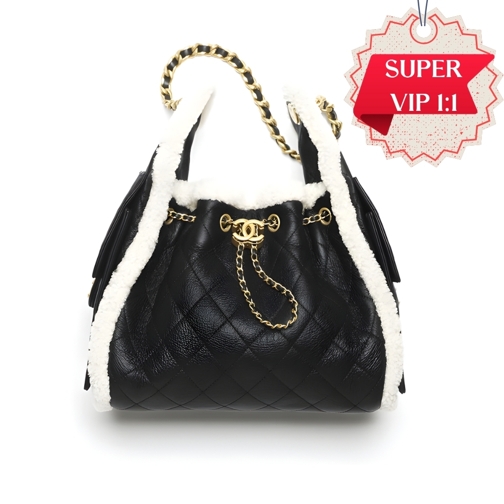 [SUPER VIP 1:1] CHANEL 25 SMALL HANDBAG GOLD TONE METAL BLACK AND WHITE 30CM AS5293 B22309 U4139