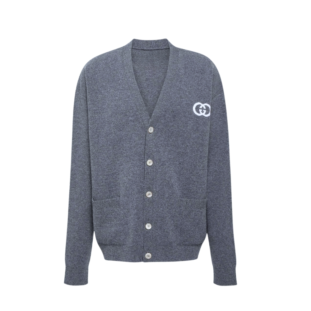 GUCCI INTERLOCKING G KNIT WOOL CARDIGAN GREY 774005 XKDXR 1209