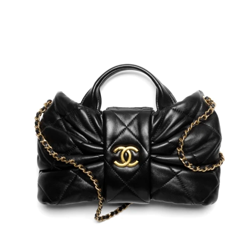 CHANEL MINI BOW BAG SHINY AND GOLD TONE METAL BLACK 21CM AS5849 B22148 94305