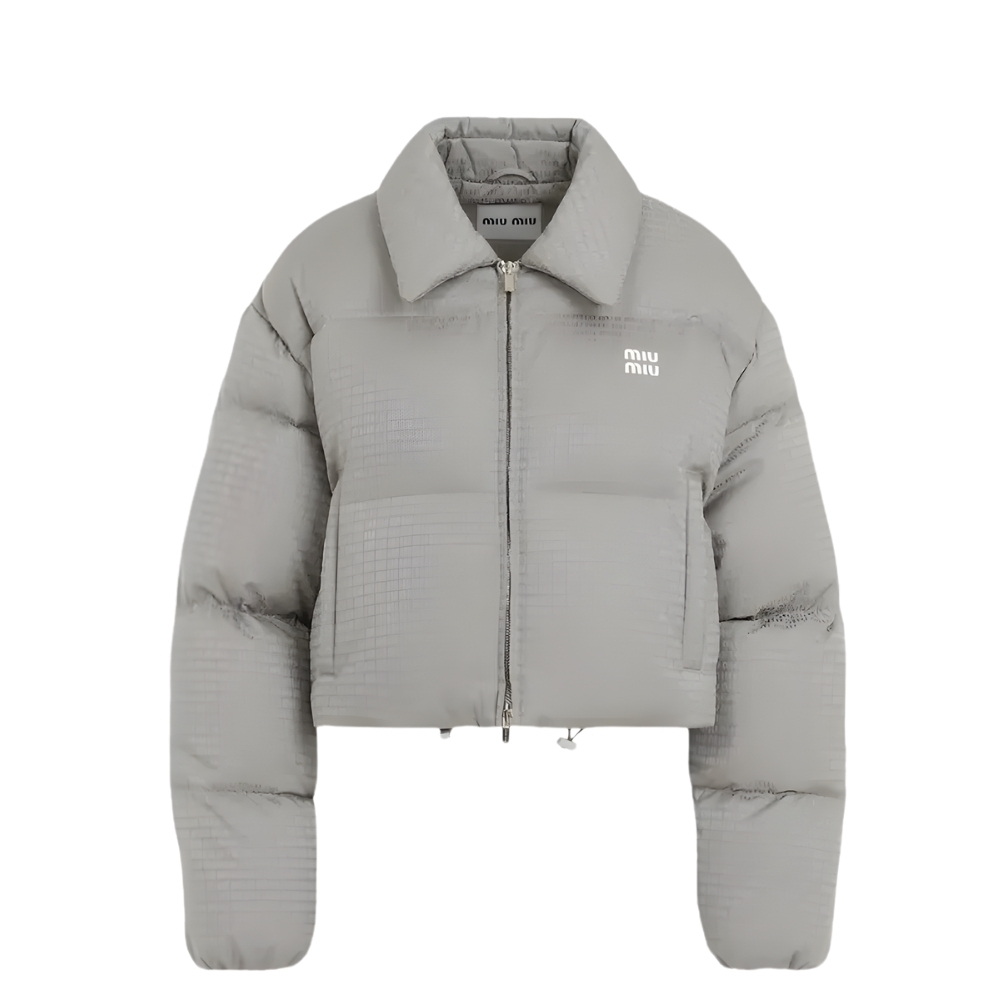 MIUMIU LOGO JACQUARD PUFFER JACKET GRAY ML1083 OOO F0024
