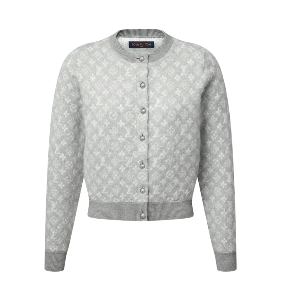 LOUIS VUITTON MONOGRAM BRUSHED KNIT CARDIGAN GREY 1AJFS4