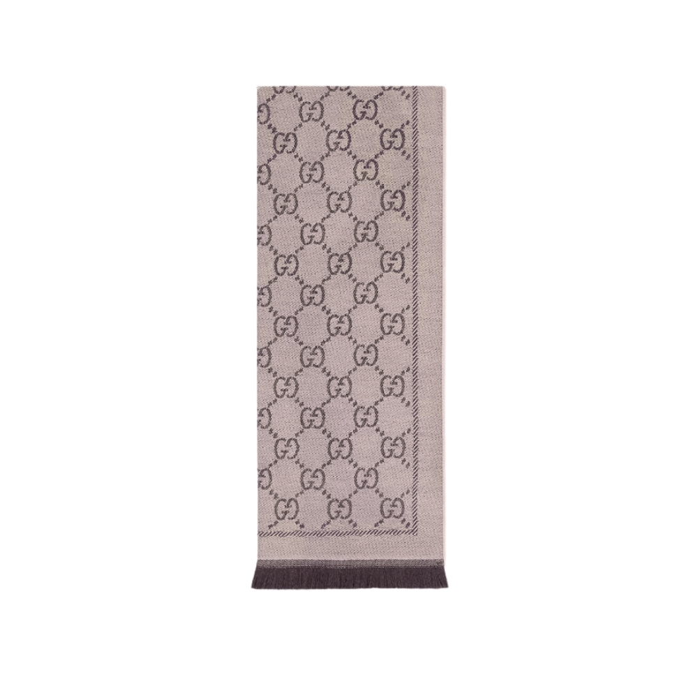 GUCCI GG WOOL SCARF BROWN 180CM ‎133483 3G200 2764