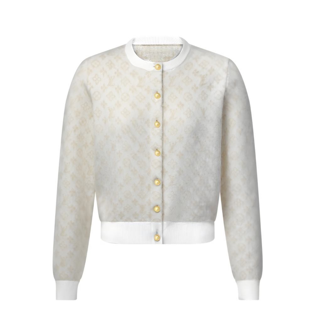 LOUIS VUITTON MONOGRAM BRUSHED KNIT CARDIGAN CHAMPAGNE 1AJFRU
